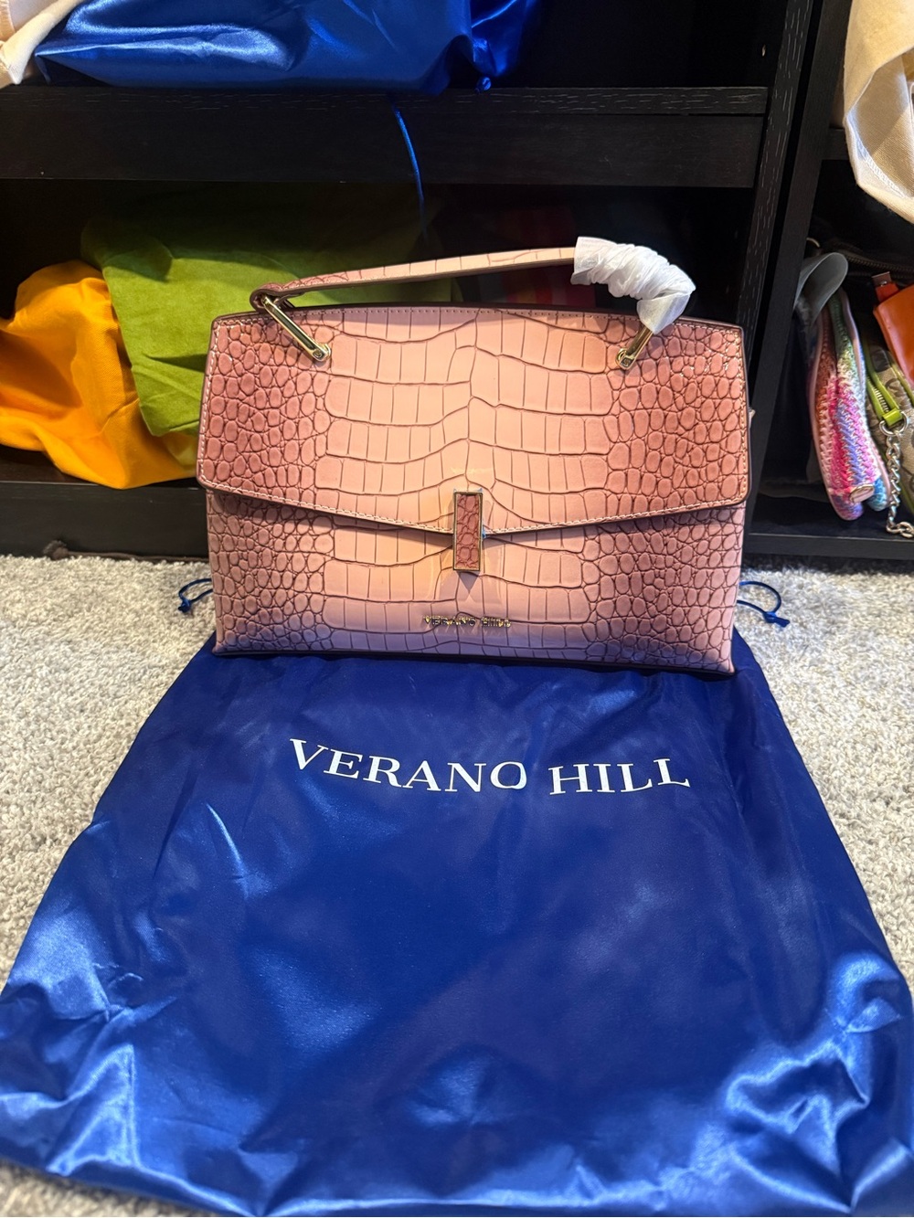 Verano Hill Pink Croc-Embossed Top-Handle Shoulder Bag